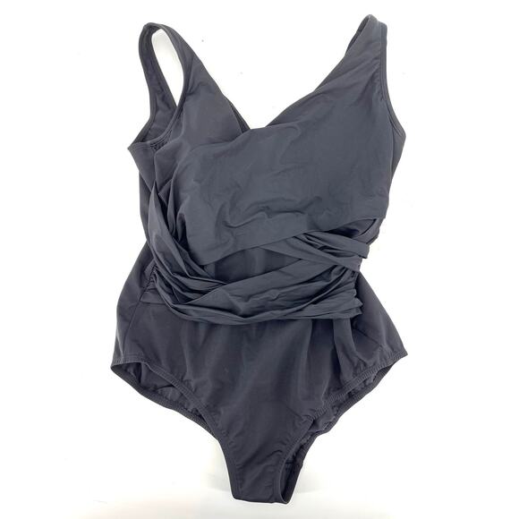 Lands' End Women's 16P Black Slender Suit Wrap One Piece Swimsuit - Picture 1 of 5